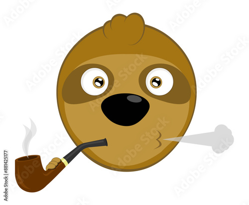 vector illustration face bear sloth character animal cartoon, smoking and inhaling pipe tobacco smoke