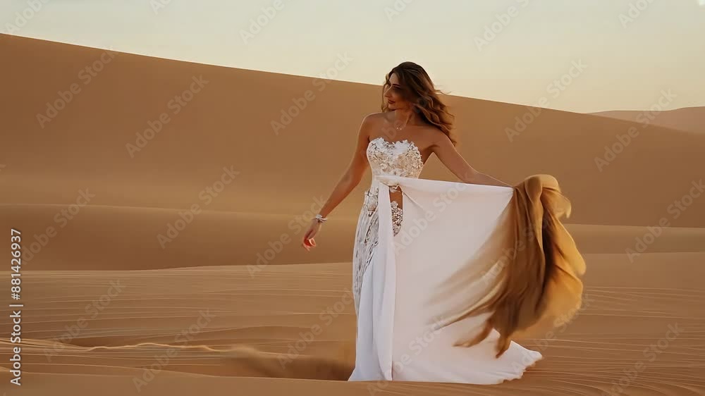 Bride in Flowing White Dress in Desert with Ai generated.
Bride in Flowing White Dress in Desert with Ai generated.