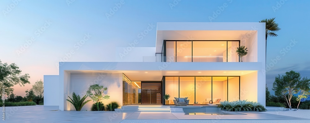 Modern structure with minimalist facade, creative patterns, sleek design Modern structure with minimalist facade, creative patterns, sleek design