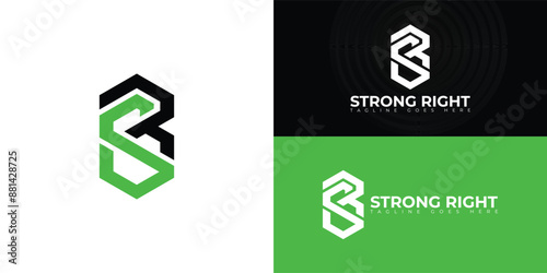 Abstract initial hexagon letter SB or BS logo in black-green colors isolated on multiple background colors. The logo is suitable for fitness gym business logo design inspiration templates.