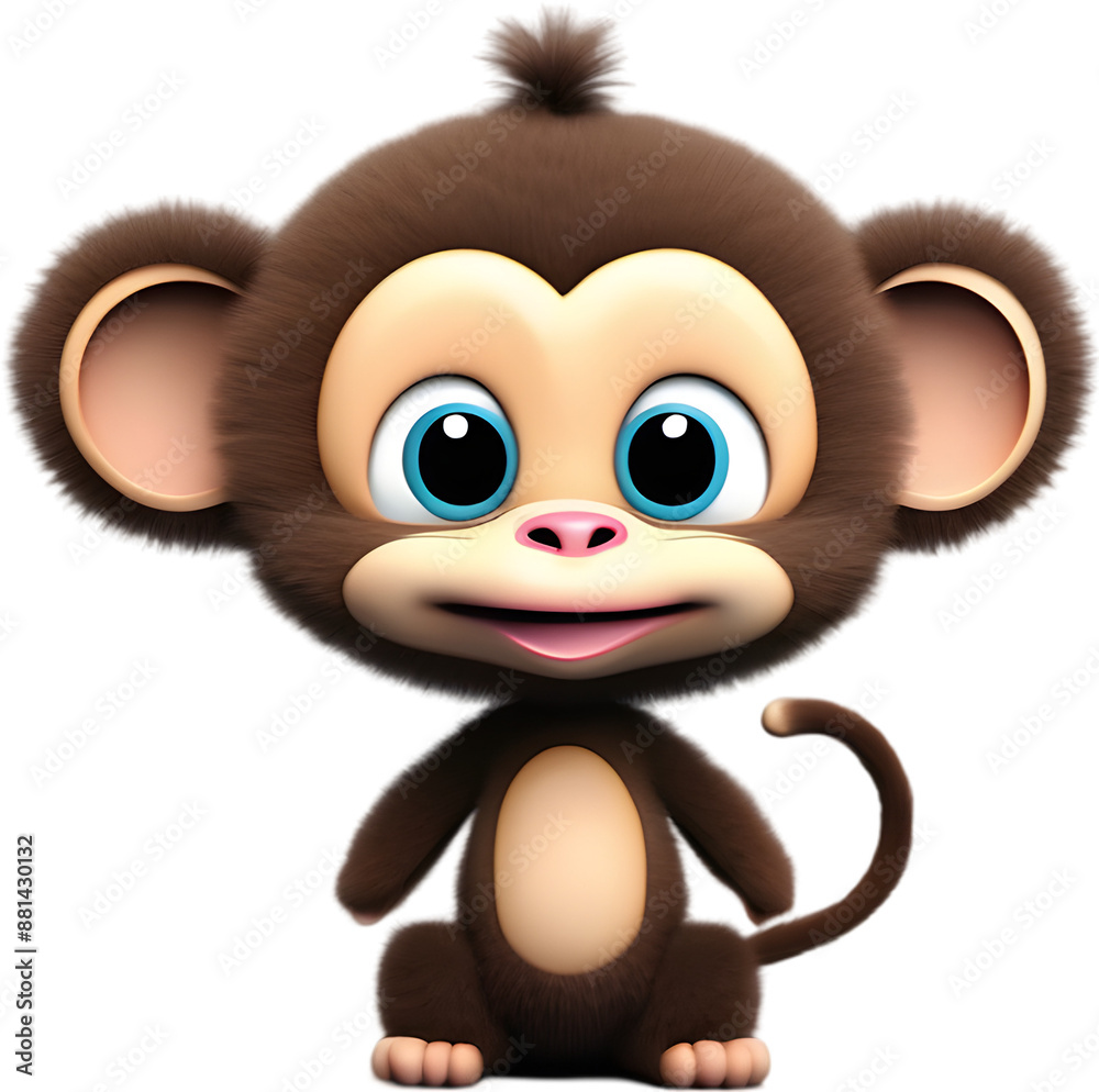 Fototapeta premium Adorable Cartoon Monkey Illustration with Fluffiness. 