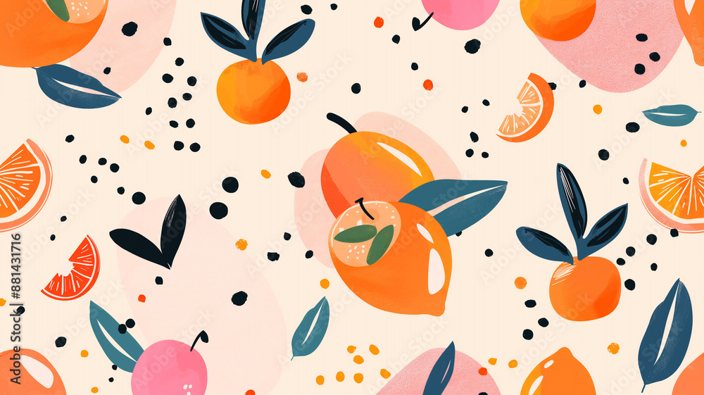 seamless pattern orange with flowers seamless pattern orange with flowers