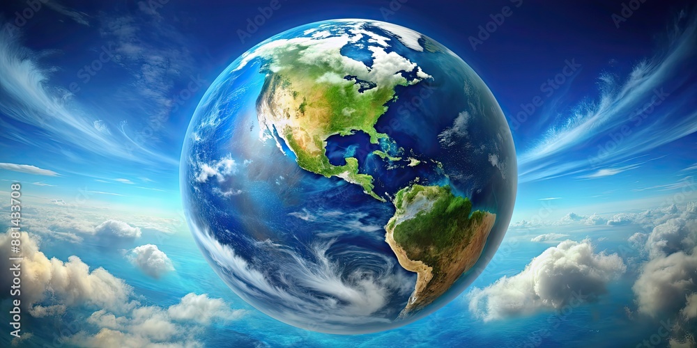 Planet earth with blue oceans, green land masses, and white clouds, planet, globe, world, environment, earthy Planet earth with blue oceans, green land masses, and white clouds, planet, globe, world, environment, earthy