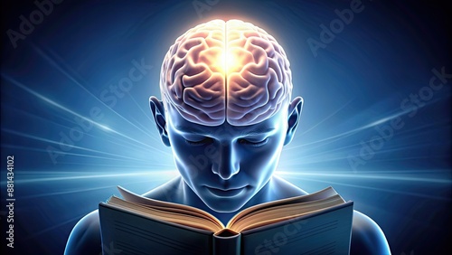 render of human brain reading a book, brain, reading, intelligence, knowledge, education, learning, cerebral photo