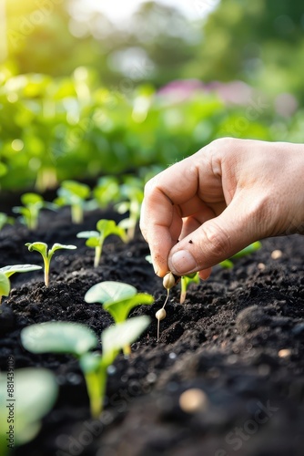 Person planting seeds in a garden, symbolizing sustainable agriculture photo