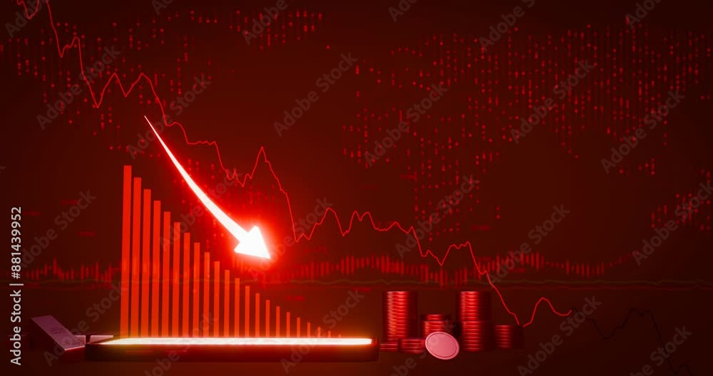 Black Monday. Trade for profit in the stock market. The stock price falls, the red graph indicates a loss. Bear market condition, stagnation or falling of market prices. 3D Rendering