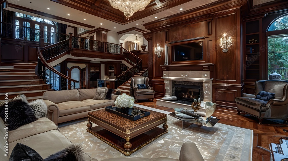 Luxurious living room interior design with fireplace Luxurious living room interior design with fireplace
