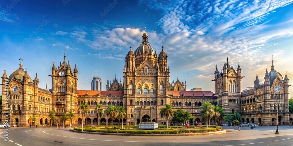 Panoramic view of the bustling Chhatrapati Shivaji Maharaj Terminus skyline in Mumbai