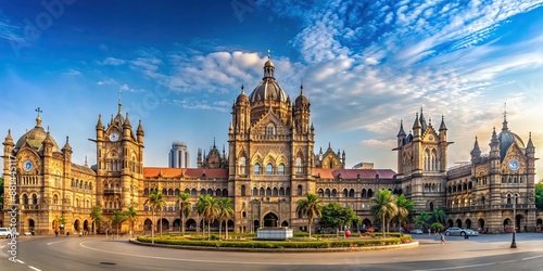 Obraz na płótnie Panoramic view of the bustling Chhatrapati Shivaji Maharaj Terminus skyline in Mumbai w salonie