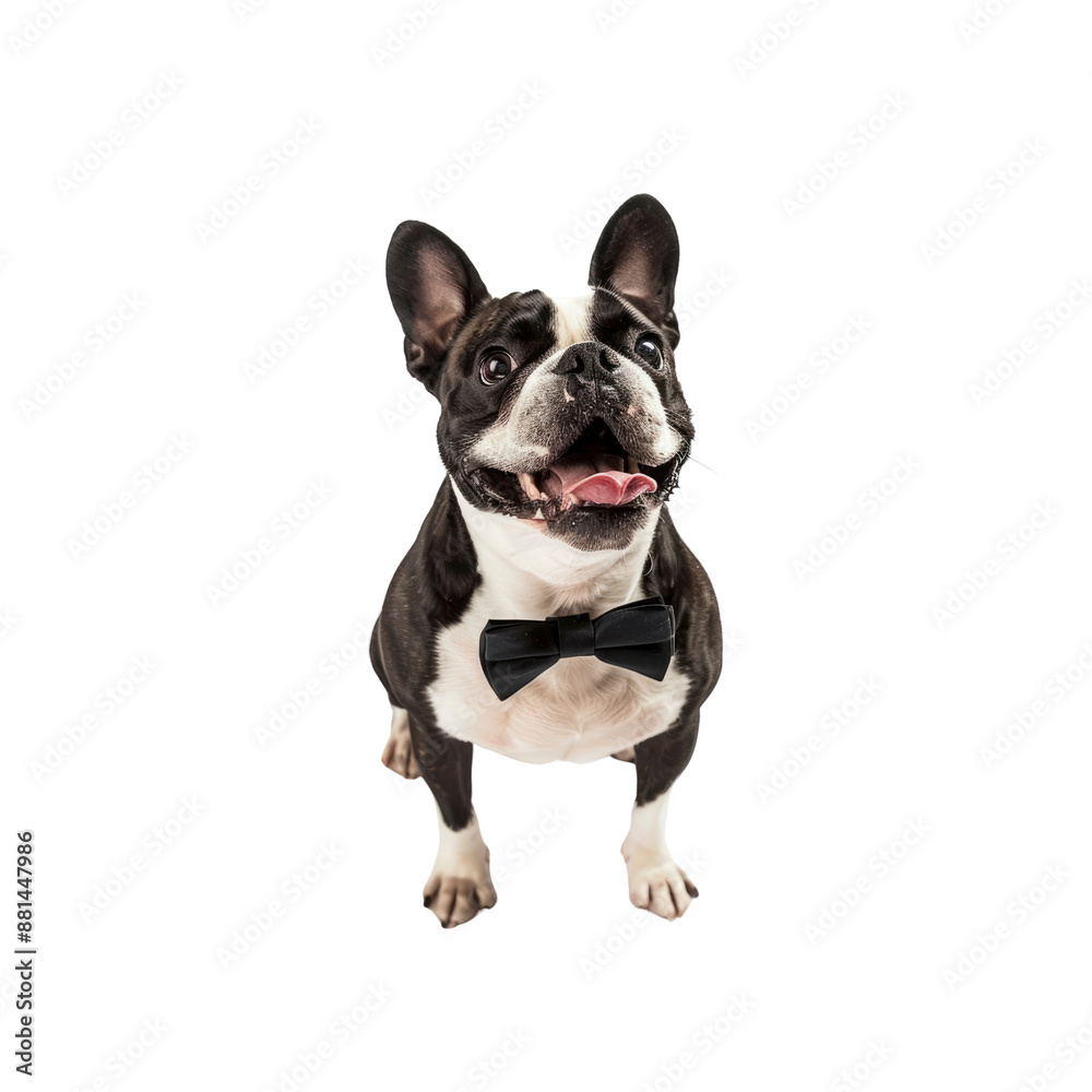 Fototapeta premium Boston Terrier Entertains Visitors, Isolated on transparent background
