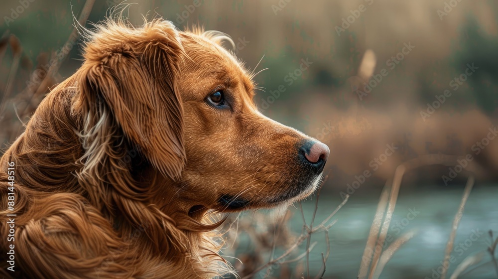 Dog appears melancholy in nature backdrop Dog appears melancholy in nature backdrop