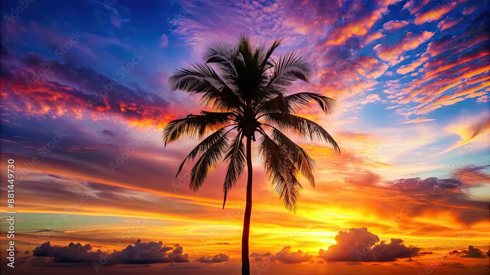 Palm tree silhouette against a colorful sunset sky, sunset, palm tree, silhouette, nature, tropical, sky, colorful, dusk Palm tree silhouette against a colorful sunset sky, sunset, palm tree, silhouette, nature, tropical, sky, colorful, dusk
