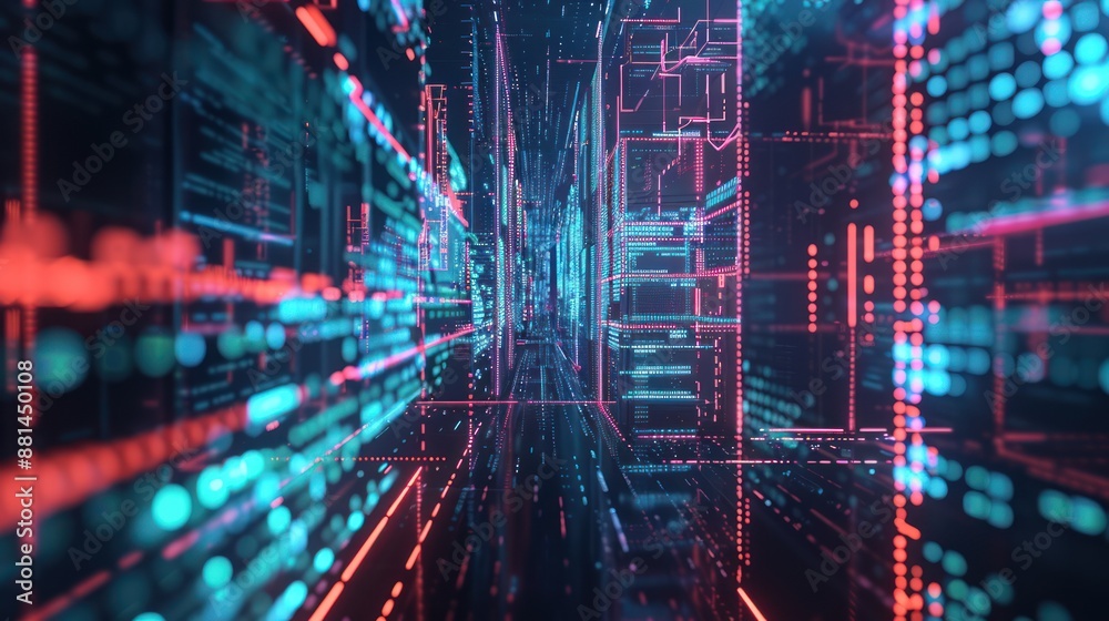 Fototapeta premium Digital Cityscape - A Neon Glow