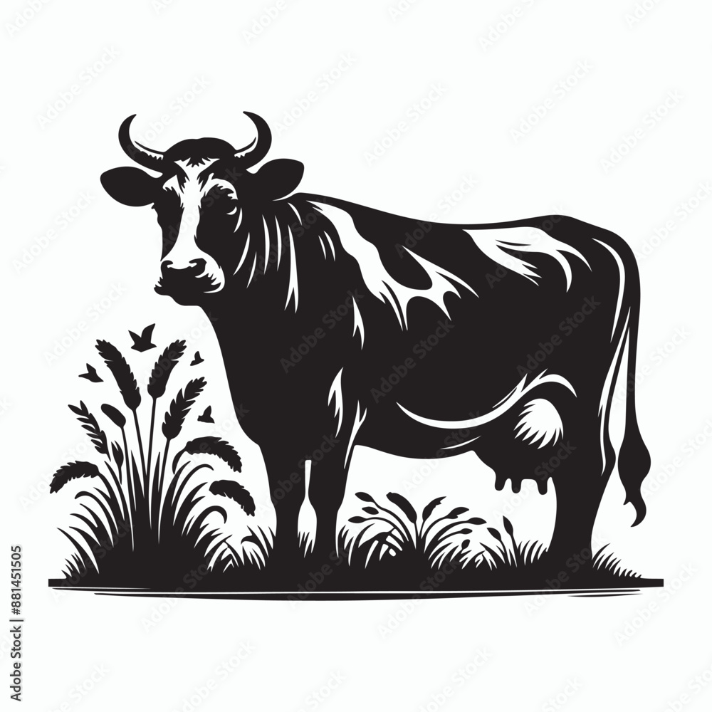 Fototapeta premium cow silhouette vector on white background