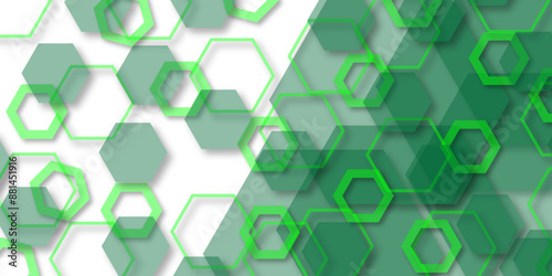 Abstract green background. Vector abstract graphic design banner pattern background.Geometric abstract background with simple hexagonal elements. Green hexagon structure on the white background. 
