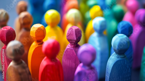 Colorful wooden figures background. Banner promoting diversity and inclusion.