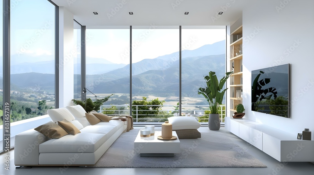 Fototapeta premium Contemporary living room interior with white wall