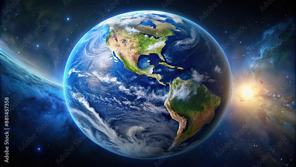 Naklejka premium Planet Earth viewed from space, Earth, planet, space, globe, blue planet, global, environment, nature, astronomy, universe