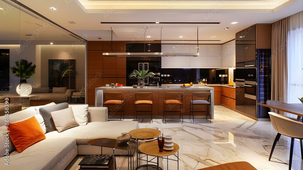 Stylish apartment interior with modern kitchen Stylish apartment interior with modern kitchen