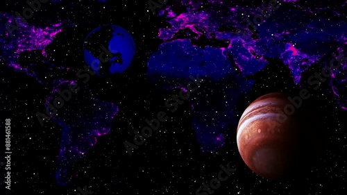 Abstract animation of planet jupiter and earth globe with a beautiful galaxy of sky photo