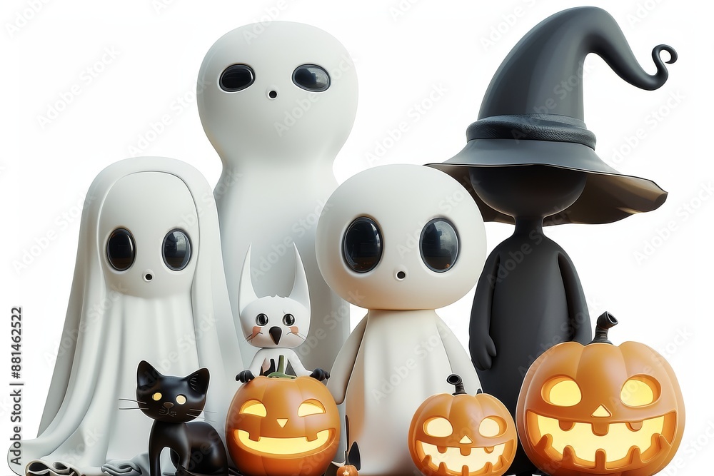Obraz premium Cute Halloween Characters with Pumpkins.