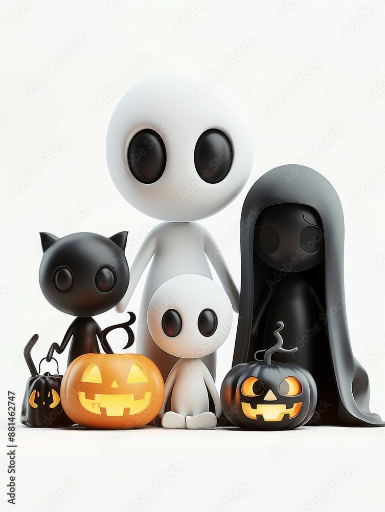 Obraz premium Cute Halloween Characters with Pumpkins.