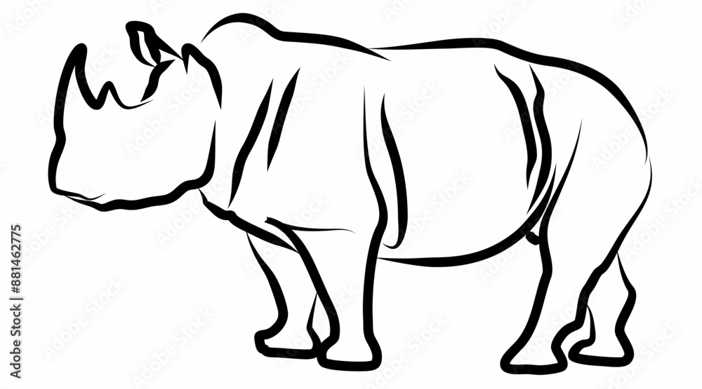 Rhino vector, line drawing side view illustration isolated on white background Rhino vector, line drawing side view illustration isolated on white background