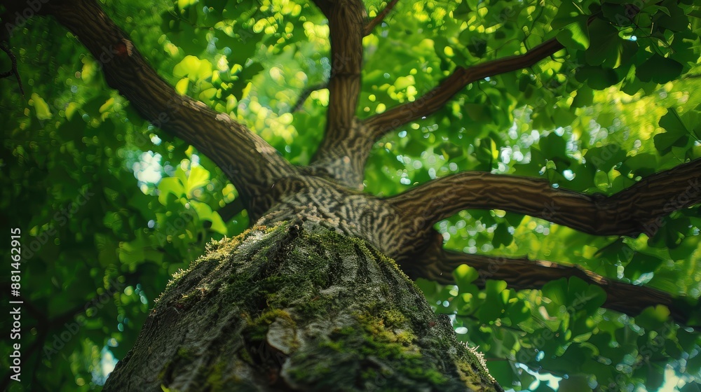 Fototapeta premium Ginkgo biloba tree with green leaves