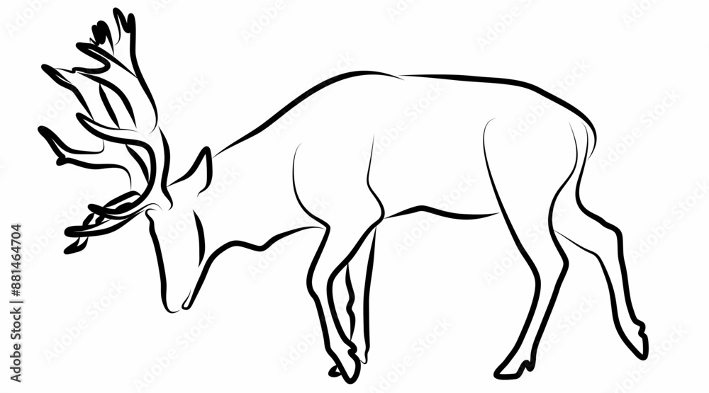 Deer vector, line drawing side view illustration isolated on white background