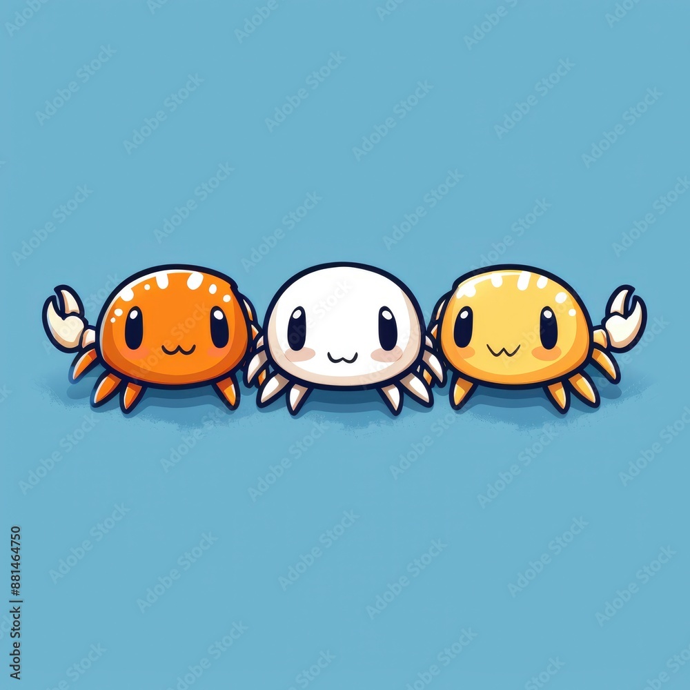 Obraz premium cute crab logo, simple flat, design with red shell, shell shape against a blue background, minimalist, color blocks