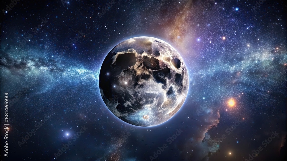 Obraz premium Mysterious and eerie image of a dark moon in a starry sky, moon, night, dark, sky, space, mysterious, eerie, celestial