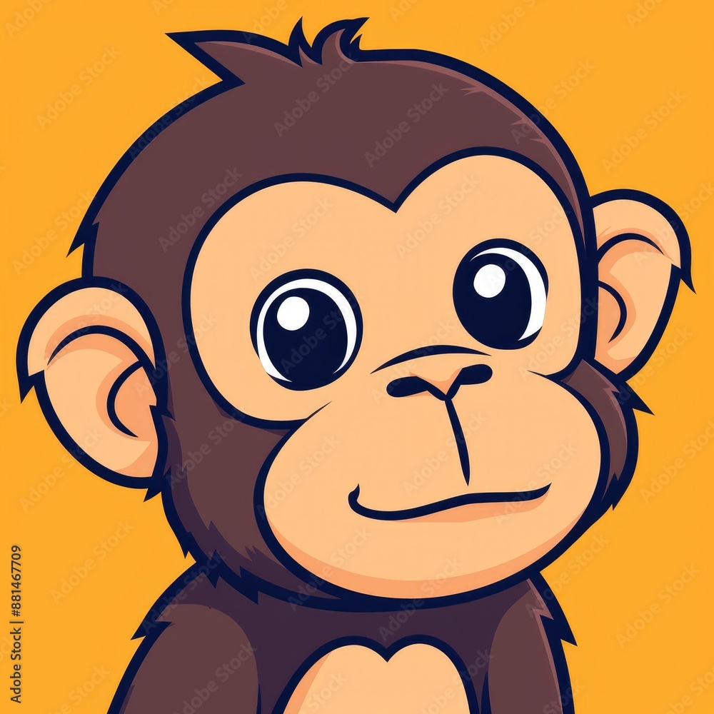 cute monkey logo, simple flat, design with brown fur, banana shape against a yellow background, minimalist, color blocks cute monkey logo, simple flat, design with brown fur, banana shape against a yellow background, minimalist, color blocks