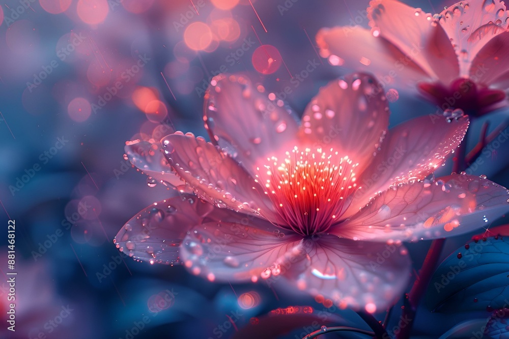 a pink flower with water droplets on it.