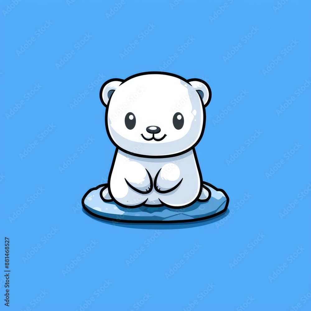 Fototapeta premium cute polar bear logo, simple flat, design with white fur, iceberg shape against a blue background, minimalist, color blocks