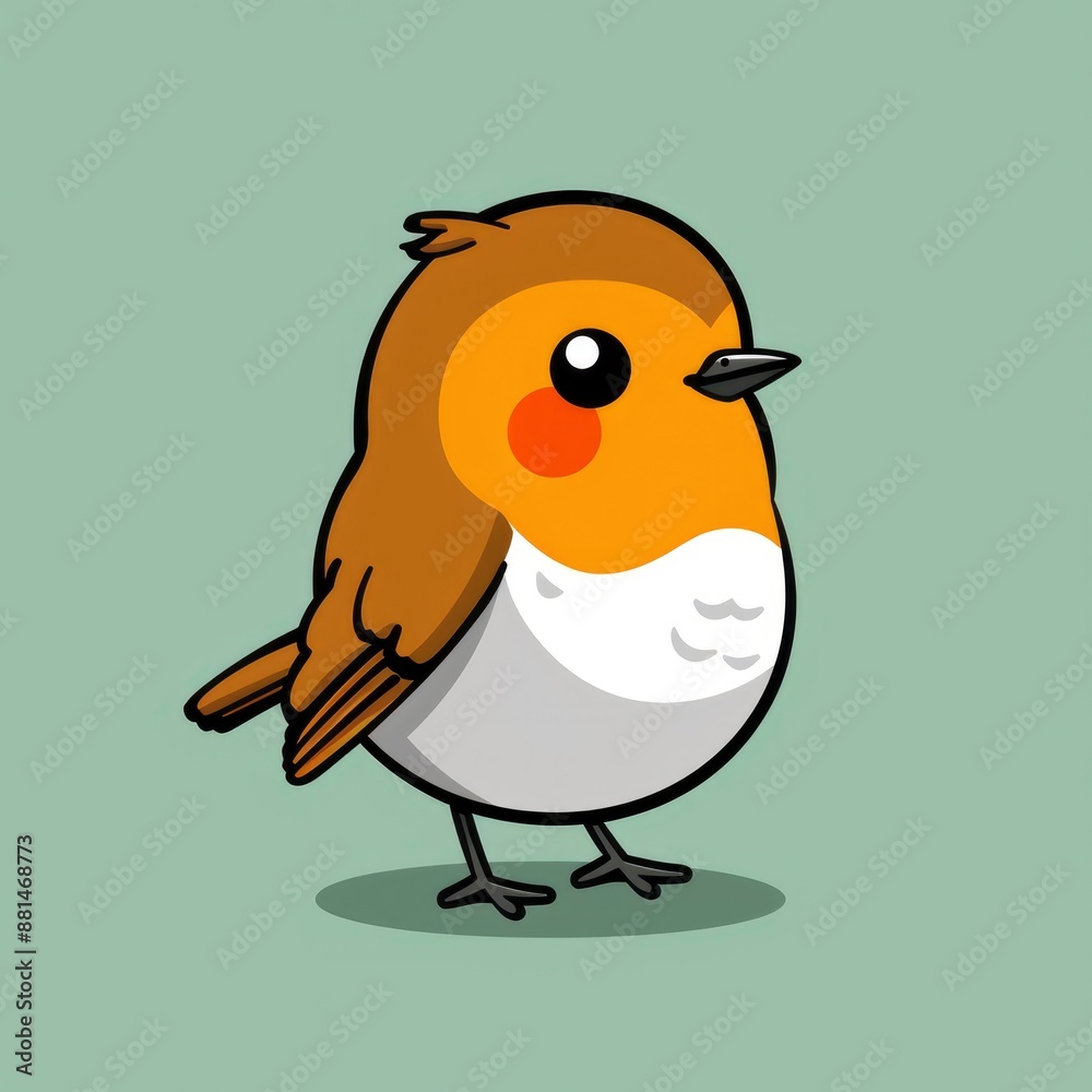Fototapeta premium cute robin logo, simple flat, design with red and brown feathers, berry shape against a green background, minimalist, color blocks