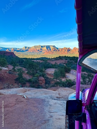 pink jeep in the red rock canyons