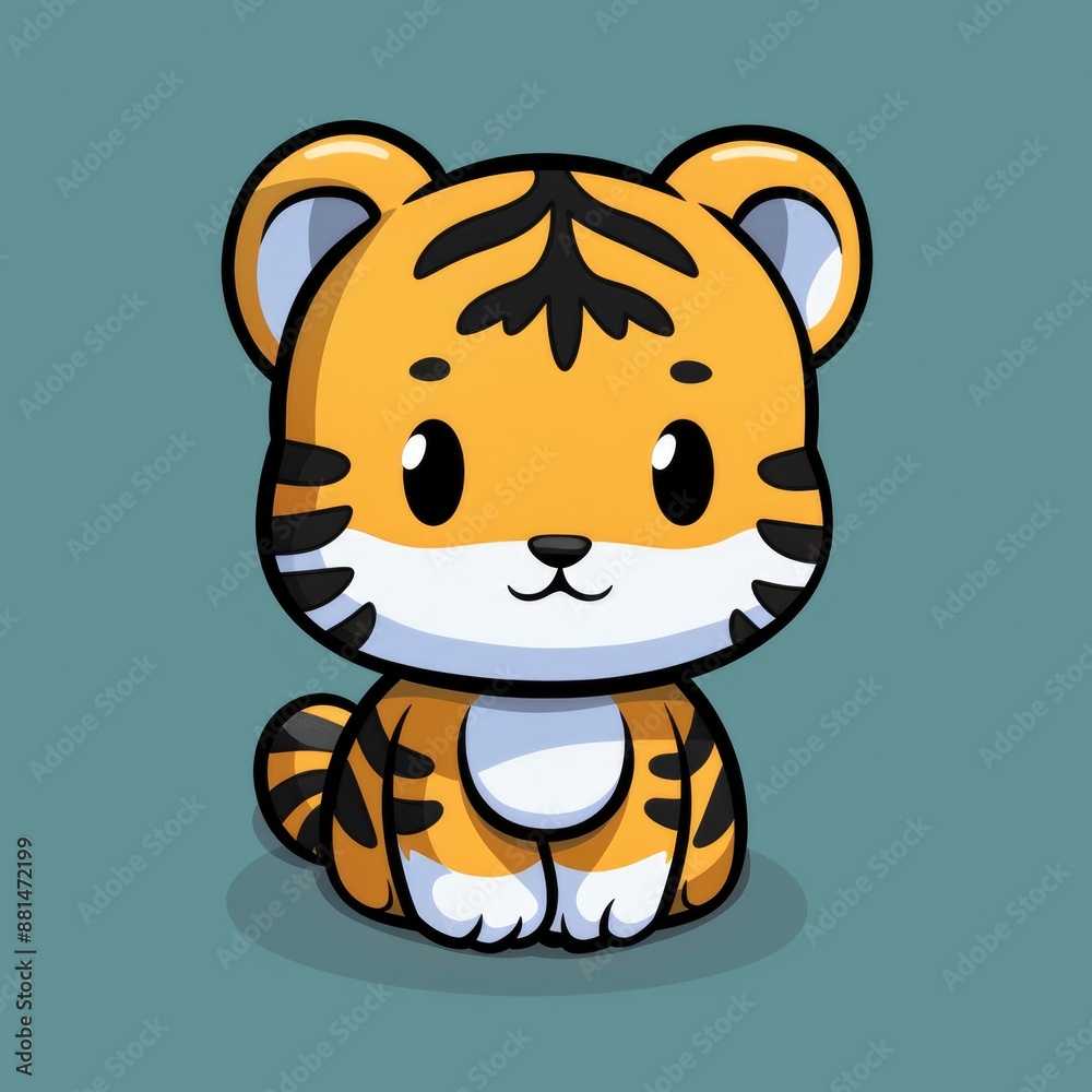 cute tiger logo, simple flat, design with orange and black fur, paw shape against a green background, minimalist, color blocks cute tiger logo, simple flat, design with orange and black fur, paw shape against a green background, minimalist, color blocks
