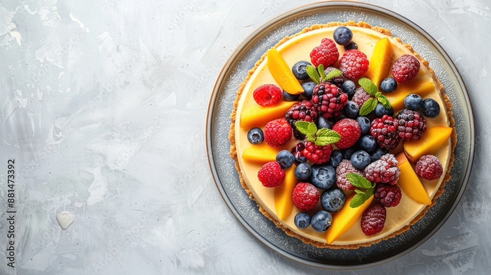 Delicious Fruit Tart with Peach, Raspberry, Blackberry and Blueberry Delicious Fruit Tart with Peach, Raspberry, Blackberry and Blueberry