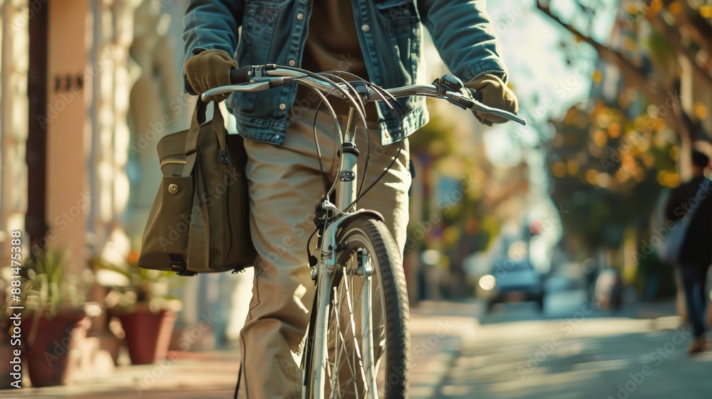 Obraz premium Picture of a young man riding a bicycle. Car Free Day.