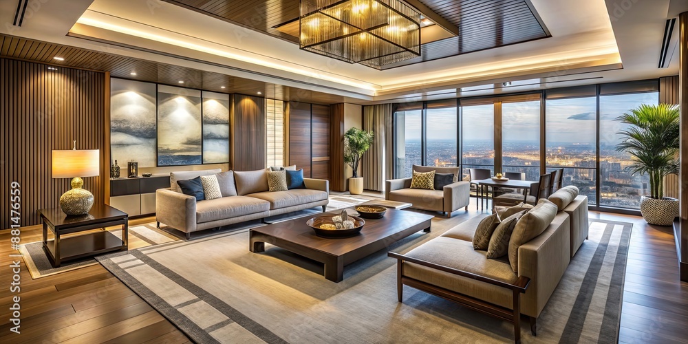 Luxurious Japanese modern living room in a high-end apartment, Japanese, modern, luxury, apartment, living room, design Luxurious Japanese modern living room in a high-end apartment, Japanese, modern, luxury, apartment, living room, design