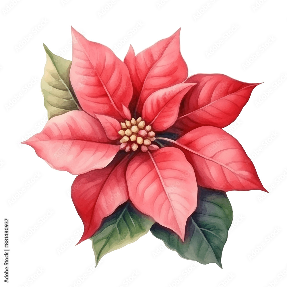 Watercolor Closeup of a Red and Green Poinsettia Watercolor Closeup of a Red and Green Poinsettia