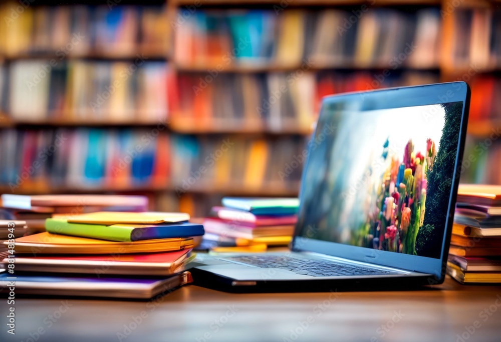books stack color laptop notebook book computer education literature library school college university books stack color laptop notebook book computer education literature library school college university