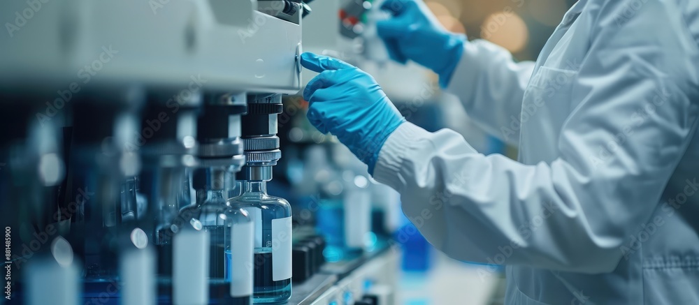 Scientist in Laboratory Working with Advanced Equipment and Glass Bottles for Research and Development Scientist in Laboratory Working with Advanced Equipment and Glass Bottles for Research and Development