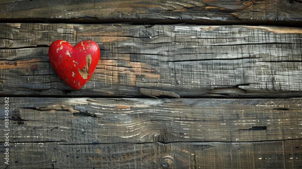 Valentine theme with red heart on rustic wood background Valentine theme with red heart on rustic wood background