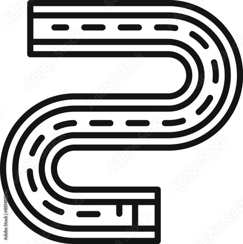Simple line icon of a bobsleigh track, representing the fast paced winter olympic sport