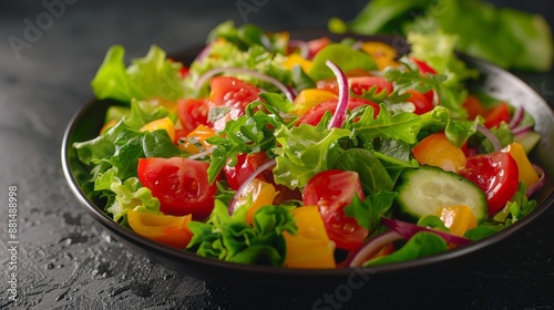 Fresh salad with vegetables on a black matte background. The concept of a healthy diet photo