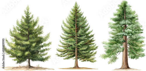 watercolor redwood tree isolated on white background