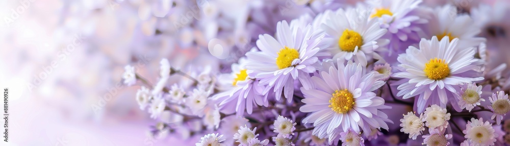 Beautiful close-up of delicate purple and white daisies with blurred background, perfect for spring and floral-themed projects. Beautiful close-up of delicate purple and white daisies with blurred background, perfect for spring and floral-themed projects.