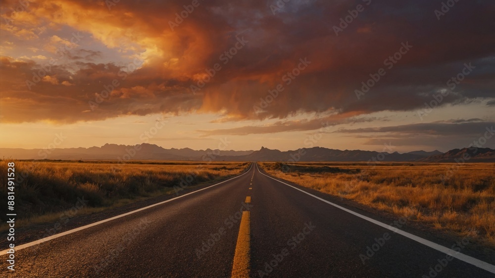 A straight open highway stretches towards the horizon at sunset, framed by golden fields and a dramatic sky, symbolizing freedom and adventure.
A straight open highway stretches towards the horizon at sunset, framed by golden fields and a dramatic sky, symbolizing freedom and adventure.
