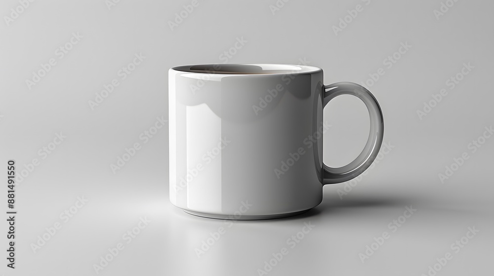 Obraz premium 3. A minimalist image with a white background displaying a plain ceramic coffee mug, centered and empty
